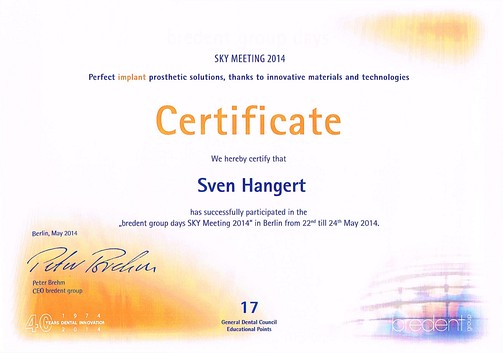 Zertifikat SKY Meeting 2014